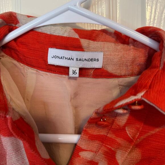 Jonathan Saunders Sleeveless Midi Shirt Dress Size 36 (US 4) Orange-Red/Beige - Picture 3 of 11